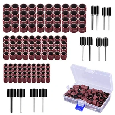 Image of AUSTOR 132 Pieces Drum Sander Set with Free Box Including 120 Nail Sanding Band Sleeves and 12 Mandrels for Dremel Rotary Tool