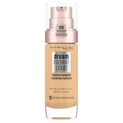 Image of Maybelline Foundation, Dream Radiant Liquid Hydrating Foundation with Hyaluronic Acid and Collagen Lightweight, Medium Coverage Up to 12 Hour Hydration 48 Sun Beige