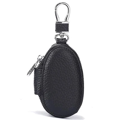 Image of Aileder Car Key Chain Bag Genuine Leather Smart Keyless Entry Fob Keychain Holder Zipper Remote Control Case Cover Protector Pouch Keyring Wallet for Men and Women (Black)