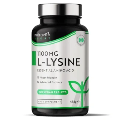 Image of L Lysine 1100mg High Strength 240 Vegan &amp; Gluten Free Tablets (8 Month Supply) Cold Sore Treatment, Essential Amino Acid Supplement Normal Growth and Muscle Turnover Made in The UK Nutravita