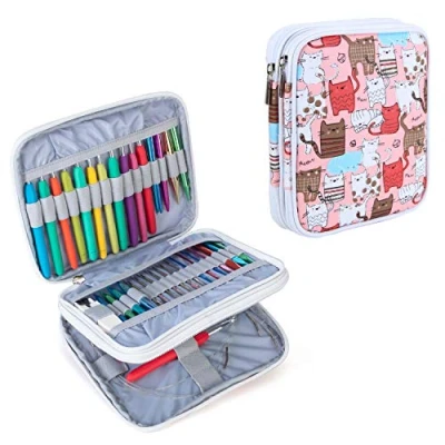 Image of (Cats Pink) Teamoy Organiser Case for Interchangeable Circular Knitting Needles, Crochet hooks and Accessories, Keep All in One Place Easy to Carry, Cats Pink (No Accessories Included)