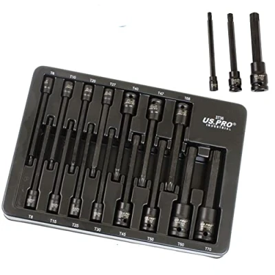 Image of US PRO Industrial Long Reach Torx Bit Impact Socket Set T6 to T70 Star TRX