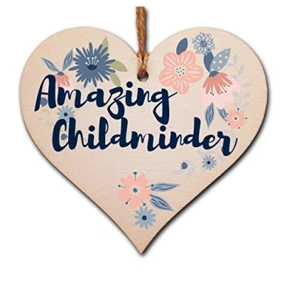 Image of The Plum Penguin Handmade Wooden Hanging Heart Plaque Gift Amazing Childminder Thank You Special Someone Floral Style Present from child