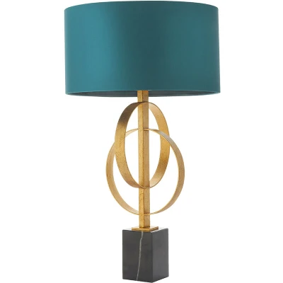 Image of Trento Table Lamp Antique Gold Leaf &amp; Teal Satin Fabric