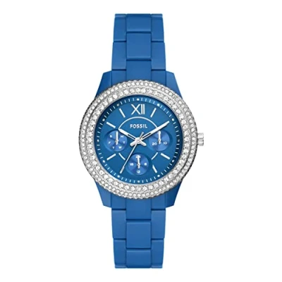 Image of Fossil Watch for Women Stella, Multifunction Movement, 37 mm Blue Pro Planet Plastic Case with a Strap, ES5193