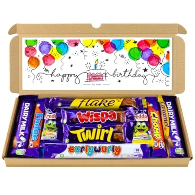 Image of Happy Birthday Chocolate Hamper, Letterbox Gift Box of 10 Fullsize Dairy Milk bars, For 13th 16th 18th 21st 30th 40th 50th 60th Gifts Women &amp; Him