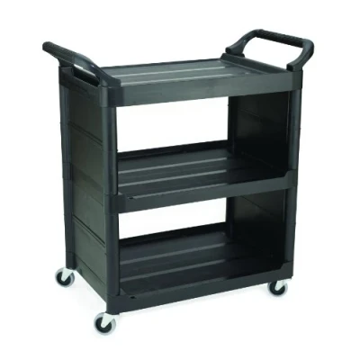 Image of Rubbermaid Commercial Products FG342100BLA Polyethylene 3 Shelve Service Cart with End Panel, Black