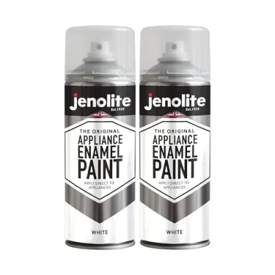 Image of JENOLITE Appliance Enamel Paint White 2x400ml Spray Refresh &amp; Restore Appliances Ideal Touch Up For Fridges, Freezers, Washing Machines, Radiators