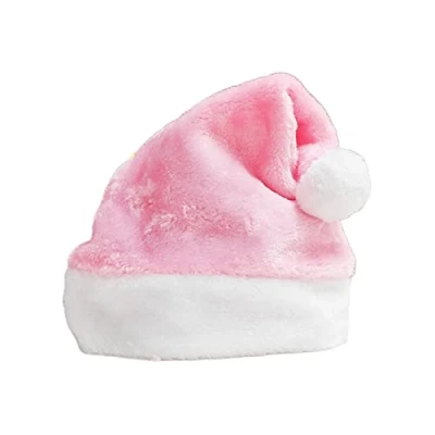 Image of Haveratio Soft Velvet Santa Hat Comfortable Traditional Multi Color Plush Christmas for Adult Kids New Year Gifts Pink
