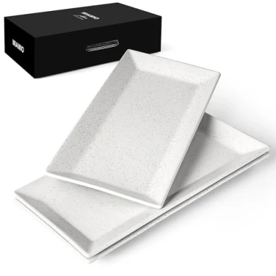 Image of MIAMIO Ceramic Serving Platter Set of 3 Large Tray/Rectangle Platters for Thanksgiving, Turkey, and Christmas Microwave, Dishwasher, Oven Safe (34.5 x 17 cm)