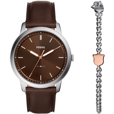 Image of Fossil Minimalist Mens Brown Watch FS6019SET Leather (archived) One Size