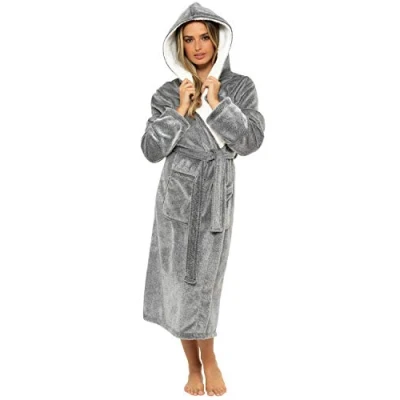 Image of KATE MORGAN Ladies Soft &amp; Cosy Hooded Dressing Gown
