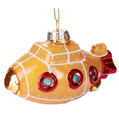 Image of BRUBAKER Submarine Yellow Red Hand Painted Glass Christmas Bauble Mouthblown Tree Decoration Figures Funny Pendant Ball 4.1 inches (10.5 cm)