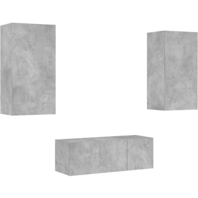 Image of vidaXL 4 Piece TV Wall Units with LED Concrete Grey Engineered Wood