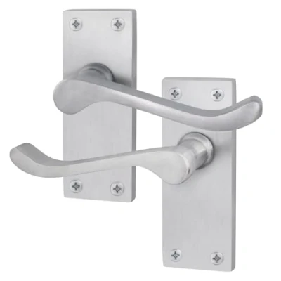 Image of EAI Satin Victorian Scroll Door Handles 1 Pair of Chrome Internal Lever Latch on Backplate