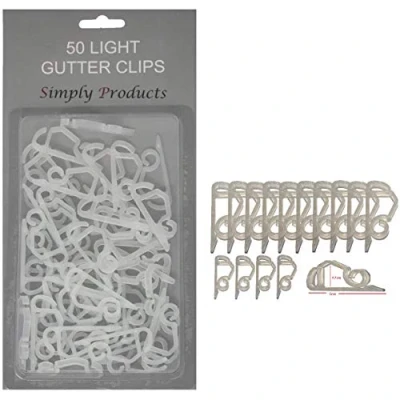 Image of 50 Gutter Hooks for Hanging Outdoor Christmas Xmas String Lights/Rope Lights Clips (Clear)