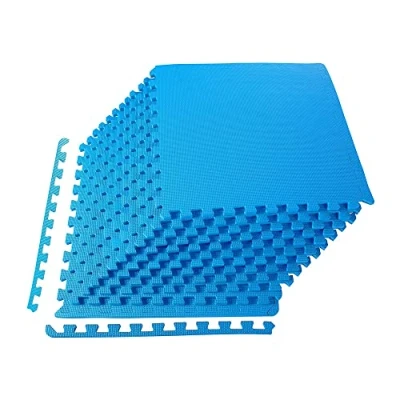 Image of Signature Fitness Puzzle Exercise Mat with EVA Foam Interlocking Tiles for MMA, Exercise, Gymnastics and Home Gym Protective Flooring, 1/2&quot; Thick, 48 Square Feet, Blue