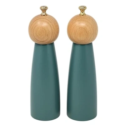 Image of UNIQUE HOME LIVING 20cm Salt and Pepper Grinders Set of 2 Wooden &amp; Shakers, Manual Mills with Adjustable Coarseness Ivy Green