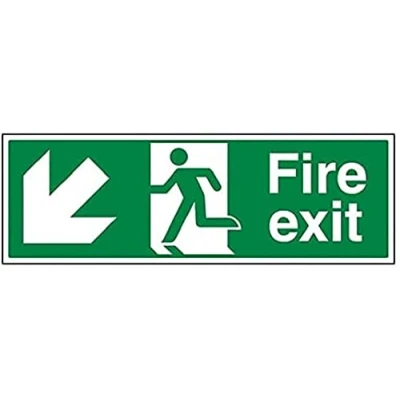 Image of V Safety Fire Exit Arrow Down Left 300 x 100 mm Sign