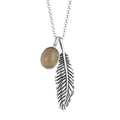 Image of Kuzzoi Men&#039;s Silver Necklace with Feather Wings (30 mm) and Quartz Gemstone Solitaire (10 mm), for Men in 925 Sterling Silver, Chain Pendant Used Look, Length 60 cm