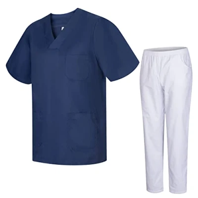 Image of MISEMIYA Uniforms Unisex Scrub Set Medical Uniform with Top and Pants 817 8312 BLANCO Medium, Navy Blue