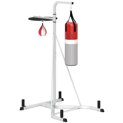 Image of HOMCOM Freestanding Boxing Punch Bag &amp; Speed Ball Station Hanging Frame Training Exercise Platform Home Gym Heavy Duty, White
