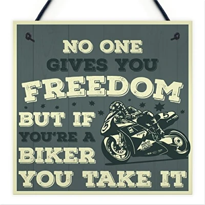 Image of RED OCEAN Biker Freedom Motorbike Man Cave Hanging Plaque Garage Vintage Gift Motorcycle Sign