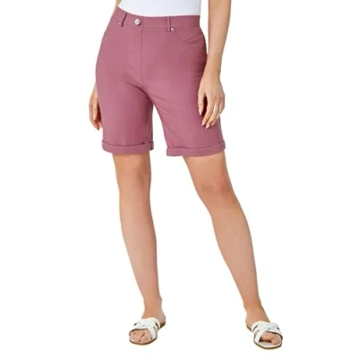 Image of Roman Originals Stretch Shorts for Women UK Ladies Pull On Turned Hem Cut Off Bengaline Mom Boyfriend Boy Denim Casual Cropped Pants Capri Slim Fit Turn Up Summer Crops Mother Biscuit Size 12