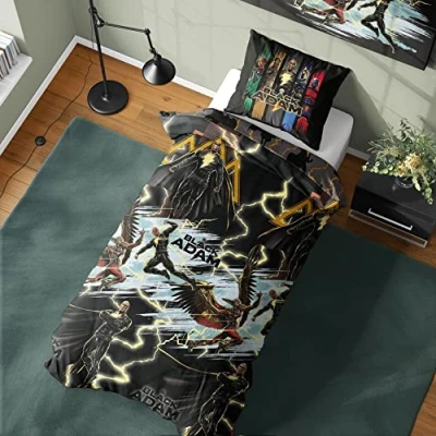 Image of Black Adam Duvet Cover DC Justice Society Design Official Reversible Bedding Set Single and Pillowcase