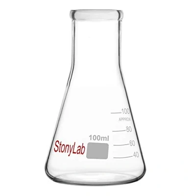 Image of StonyLab 1 Pack Glass 100ml Heavy Wall Narrow Mouth Erlenmeyer Flasks with Duty Rim (100ml Fits 5# Rubber Stopper)