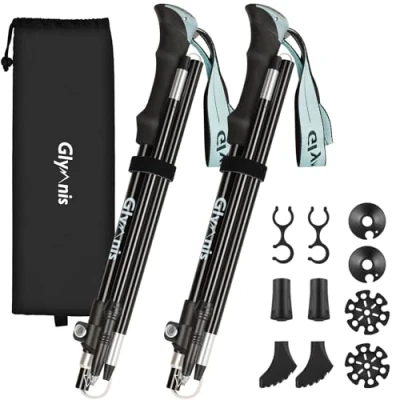 Image of Glymnis Walking Poles 2 Pack Collapsible for Women Men with Quick Lock System, Foldable Hiking Trekking Senior Trekking, Walking, Backpacking