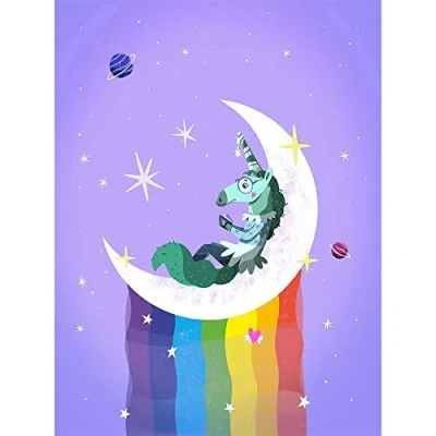 Image of Wee Blue Coo Unicorn Moon Rainbow Stars Art Print Poster Wall Decor 12X16 Inch