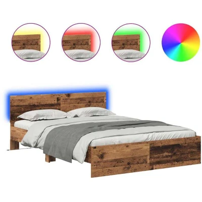 Image of vidaXL Bed Frame with Headboard Old Wood 135 x 190 cm Engineered