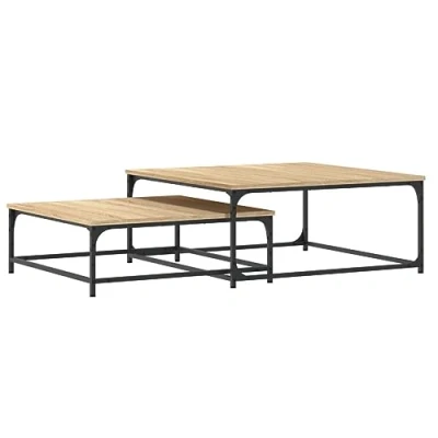 Image of vidaXL Nesting Console Tables 2 pcs Sonoma Oak Engineered Wood Versatile and Space saving Furniture for Living Room, Entryway, Office with Sturdy Metal Frame