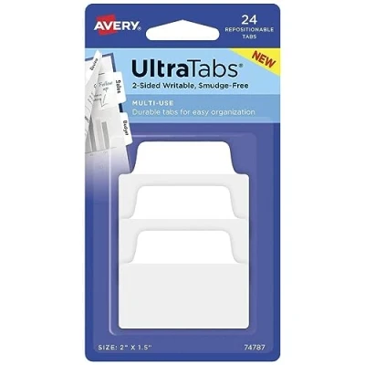 Image of AVERY Zweckform Art. 74787 Adhesive Strips Transparent/White (24 Sticky Notes, 50.8 x 38.1 mm, Writeable Index Tabs Film, Removable Page Markers, Notes)