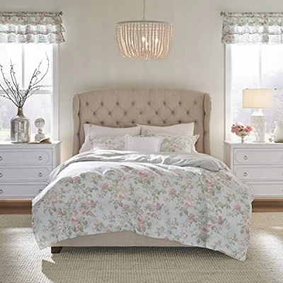 Image of Laura Ashley Home Twin Duvet Cover Set, Reversible Cotton Bedding with Matching Sham, Breathable Decor for All Seasons (Madelynn Blue, Twin)