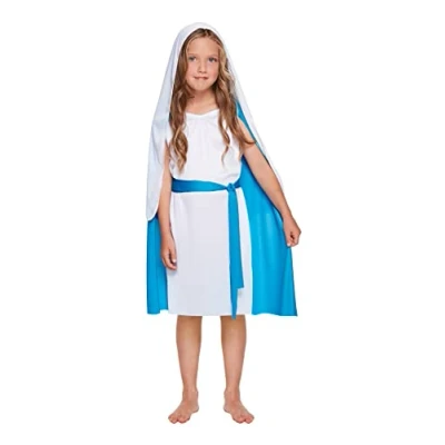 Image of HENBRANDT Children’s Nativity Mary Blue Dress Xmas Fancy Outfit and Joseph Biblical Costume Christmas Play Size Medium Ages 7 9 for Girls