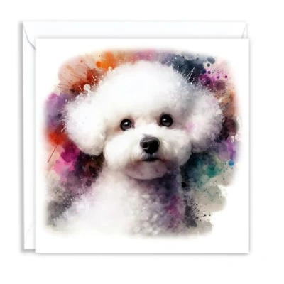 Image of Bichon Frise Dog Watercolour Splash Effect Artistic Blank Greeting Card
