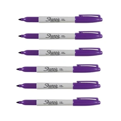 Image of Sharpie Permanent Markers, Fine Point, Purple, Pack of 6