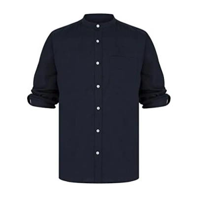 Image of Tokyo Laundry Mens Dark Navy Long Sleeve Linen Blend Shirt Cotton Size Small