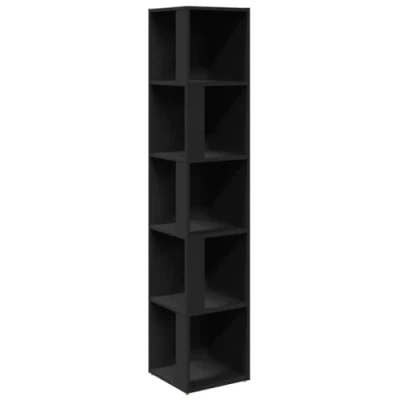 Image of vidaXL Black Corner Cabinet Sleek Engineered Wood Built 5 Compartment Book Storage For Living Rooms, Bedroom and Office