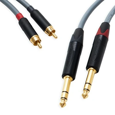 Image of Pseudo Balanced RCA Phono to TRS Jack Lead (PAIR). Van Damme Starquad Cable (3m, Grey)
