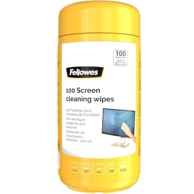 Image of Fellowes 100 Screen and Keyboard Wipes Tub for Home Office Monitor/Laptop/iPad/Mobile Phone/Tablet Cleaning Singular Pack Multi