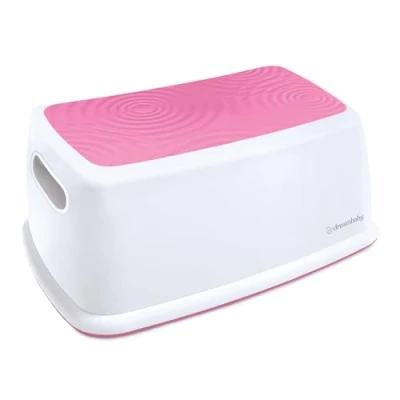 Image of Dreambaby Easy UP Premium Step Stool for Kids &amp; Adults; CAN HOLD TO 145KG; Bathroom Toilet Kitchen Independence; Anti Slip Sure Grip Ripple Textured Topper; Base Pads (Pink, 1)