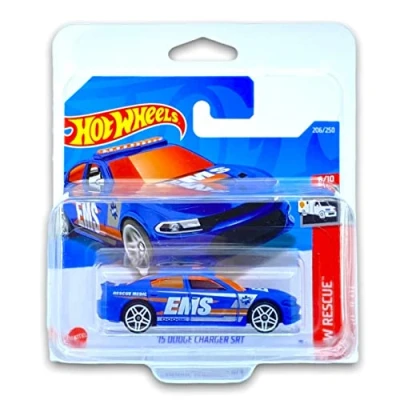 Image of Hot Wheels &#039;15 Dodge Charger SRT (Blue) 6/10 HW Rescue 2022 206/250 (Short Card) *** COMES IN A KLAS CAR KEEPER PROTECTIVE COLLECTORS CASE HCW24
