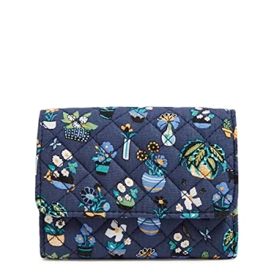 Image of Vera Bradley Women&#039;s Cotton Riley Compact Wallet with RFID Protection, Plants Recycled Cotton, One Size