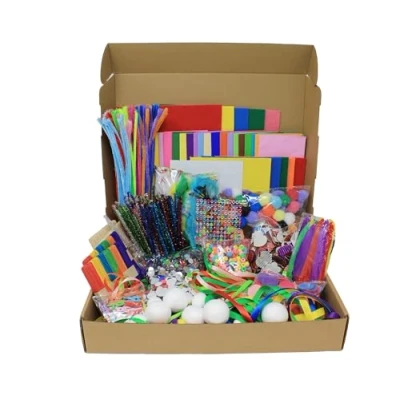 Image of Bright Ideas Collage Craft Compendium Kit with Pom Poms, Feathers, Gem Stickers and Pipe Cleaners, Kids Crafting Set Ideal for Kids&#039; Arts Crafts Projects. BI8161.