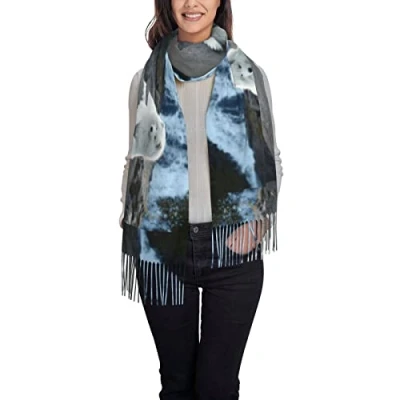Image of ANGYANG Scarf White Samoyed Dog Womens Large Soft Cashmere Feel Shawls Wraps Light Stole 192x75 cm