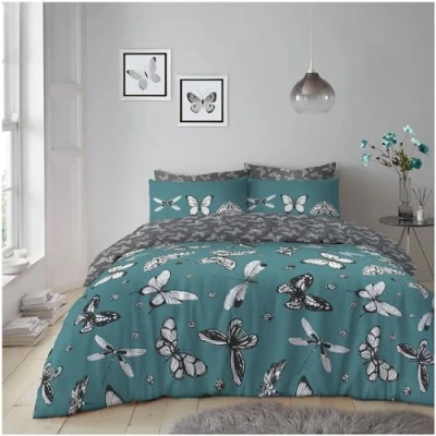 Image of GC GAVENO CAVAILIA Butterfly Single Bedding Duvet Cover with Pillowcase Super Soft Polycotton Fabric Bed Linen Washable Covers (135x200cm) Teal