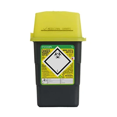 Image of Sharpsafe 1 Litre 5th Generation Yellow /Grey Sharps Bin Clinical Waste Disposal